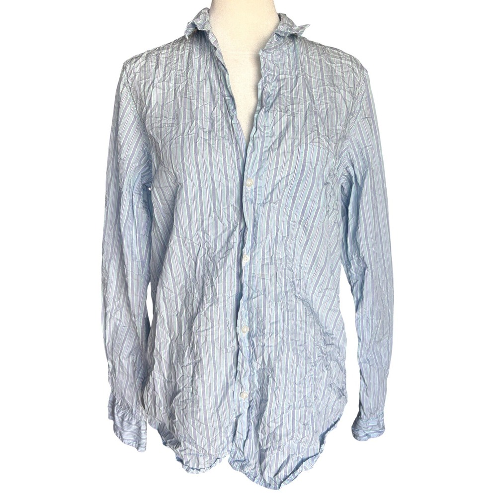 Frank & Eileen Barry Button Down Womens Medium Blue Striped Long Sleeve Cotton
